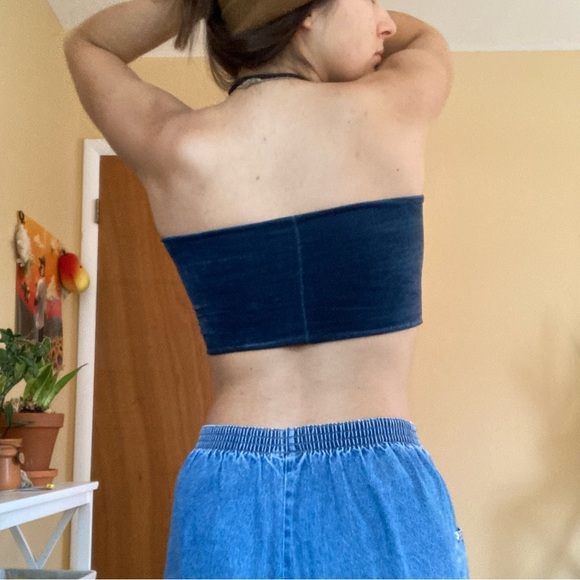 Dark blue velvet tube top bandeau - Picture 2 of 4